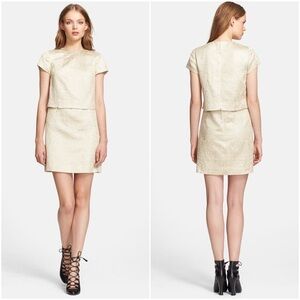 Tory Burch Brielle Metallic Brocade Mock Two Piece Dress in Sandshell
